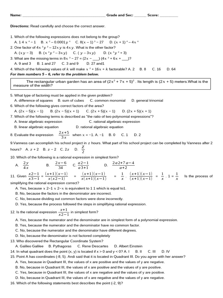 Math 8 Q1 Periodic Exam Blooms Taxonomy With Answer Key | PDF