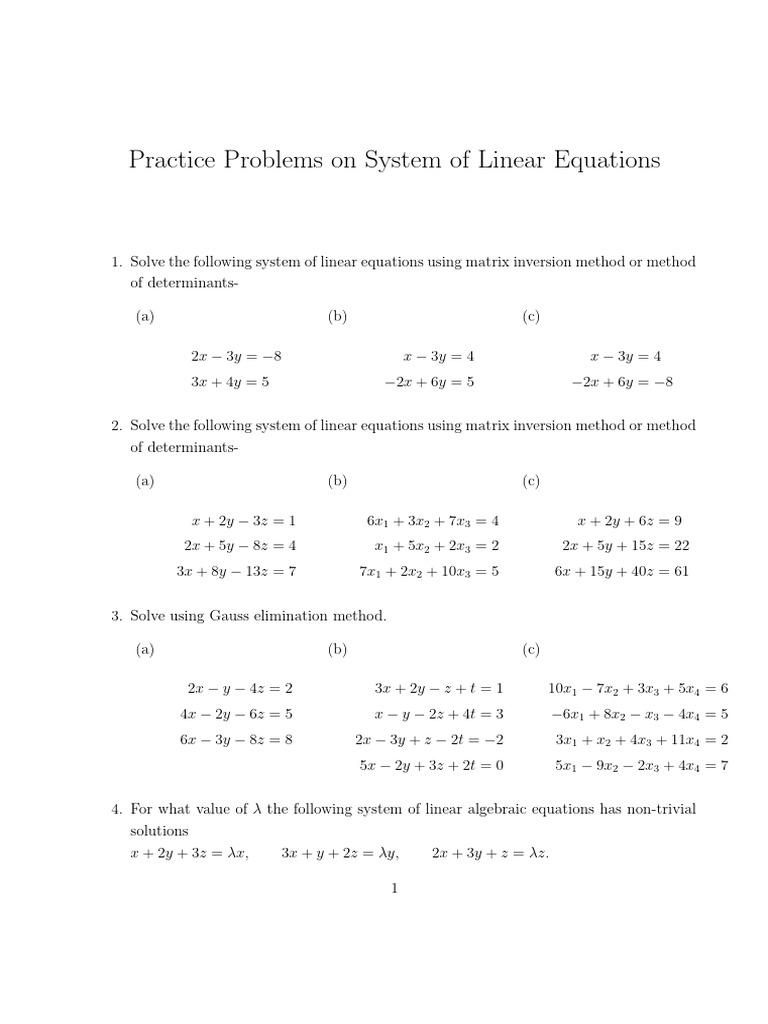 System of Linear Equations Questions - 240829 - 142738 | PDF
