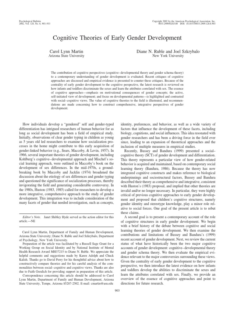 Cognitive Theories of Early Gender Development | PDF | Gender | Gender ...