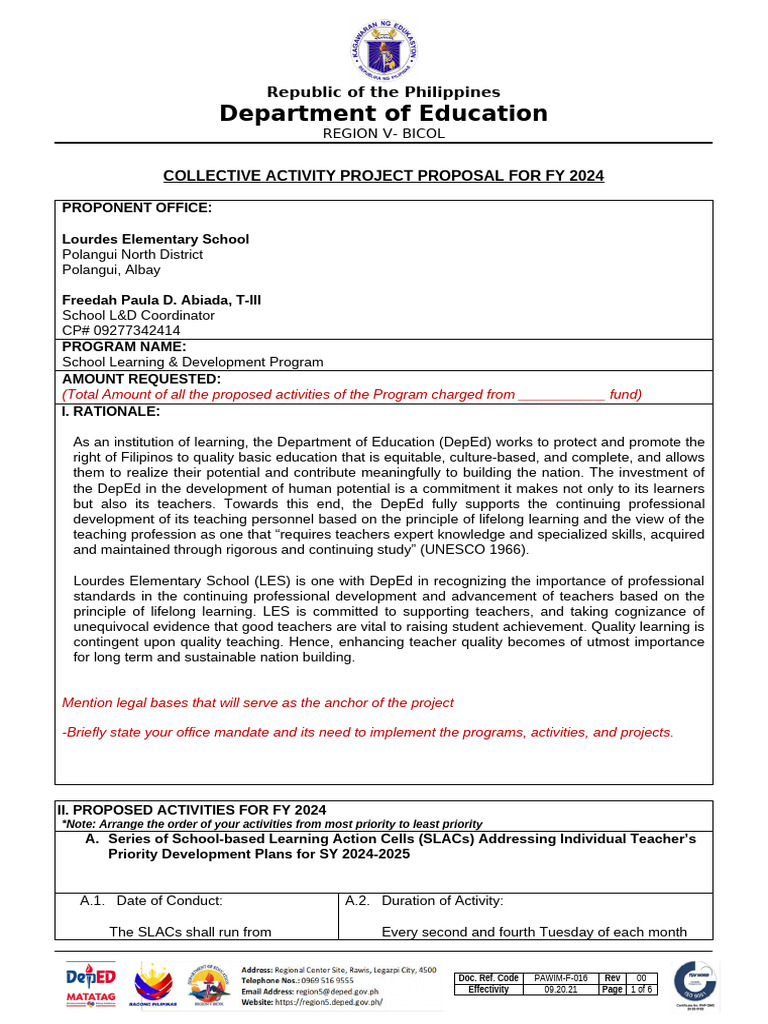 Proposed Proj Activity Proposal Template FY2024 | PDF