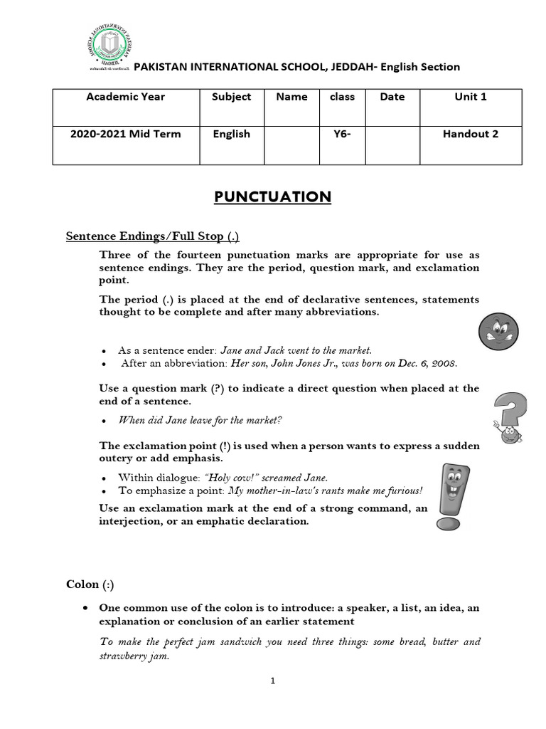 Punctuation Handouts | PDF