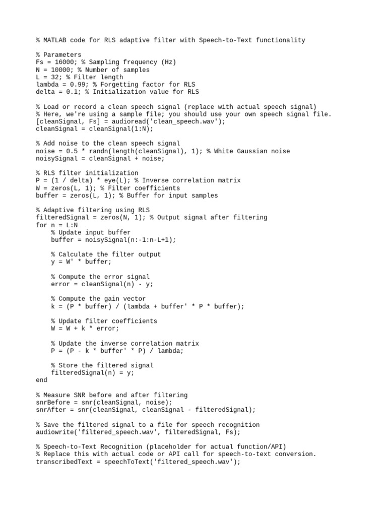 % MATLAB Code For RLS Adaptive Filt | PDF