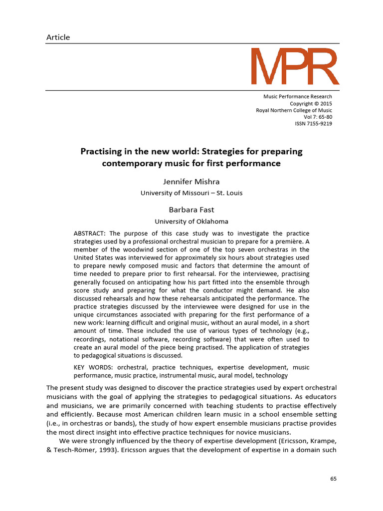Practising in The New World. Strategies For Preparing Contemporary ...