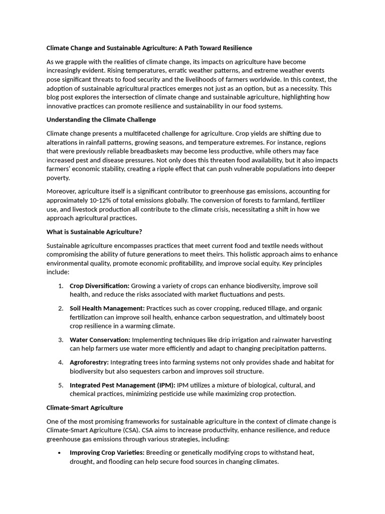 Climate Change and Sustainable Agriculture | PDF