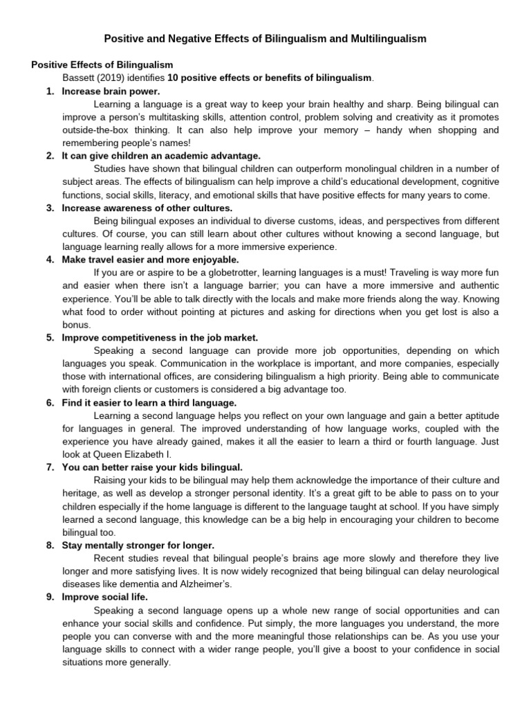 Positive and Negative Effects of Bilingualism and Multilingualism | PDF