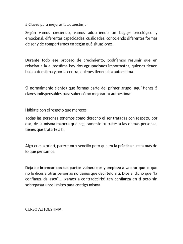 5 Claves para Mejorar La Autoestima | PDF