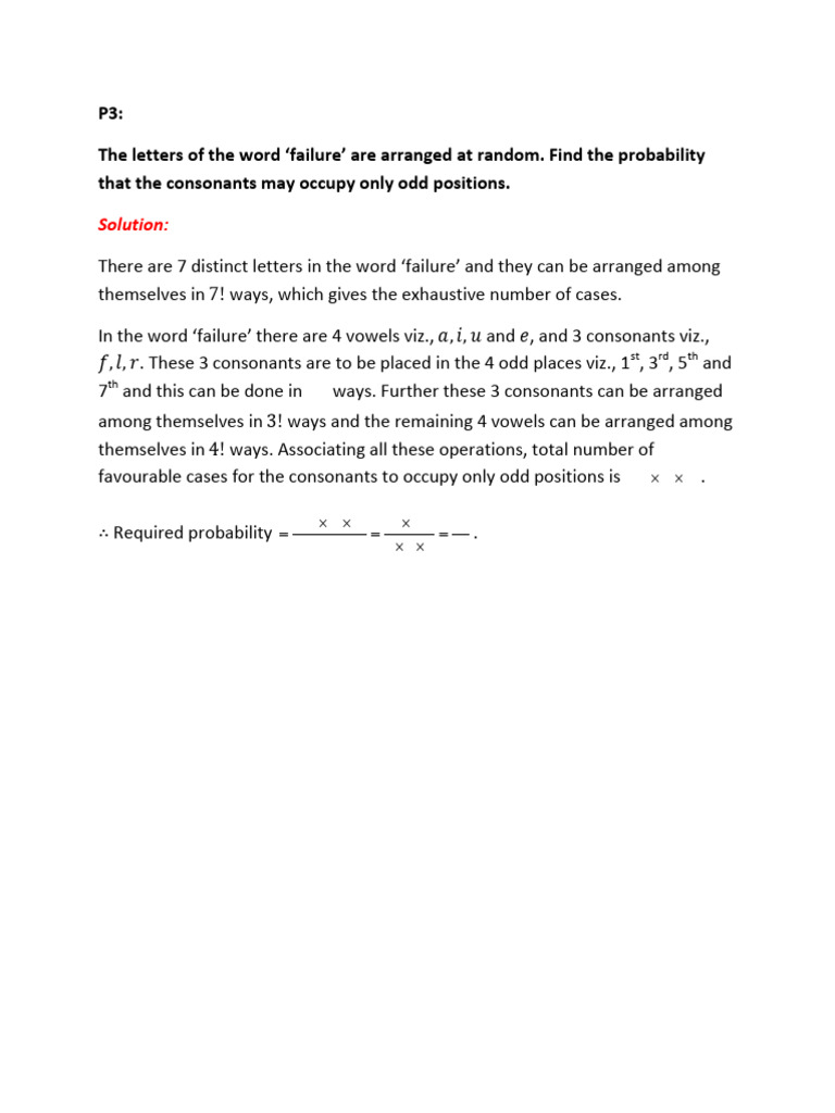 P3: The Letters of The Word Failure' Are Arranged at Random. Find The ...