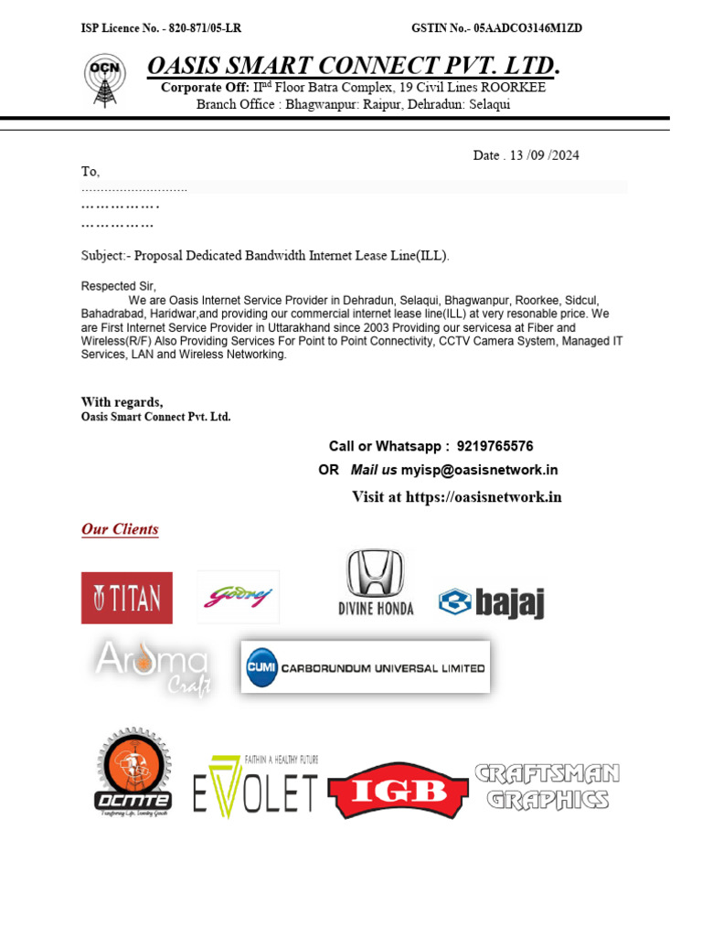 Oasis Net Quote New | PDF | Computer Network | Internet Service Provider