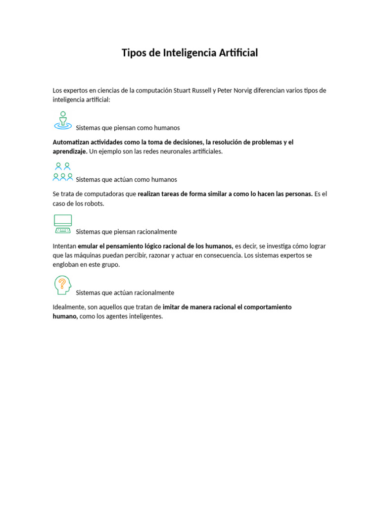 Tipos de Inteligencia Artificial | PDF