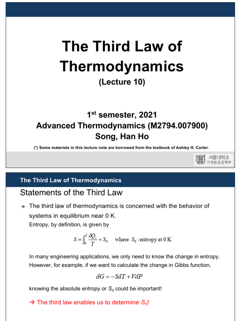 Lecture 10 The Third Law of Thermodynamics | PDF | Laws Of ...