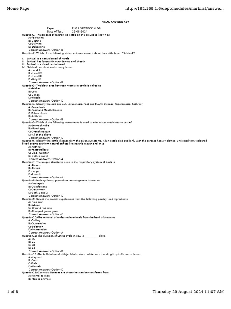 LIVESTOCK INSPECTOR QUESTIONS AND ANSWERS PDF visual data 8