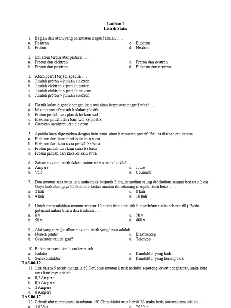 Soal Listrik Statis Smp Kelas Ix
