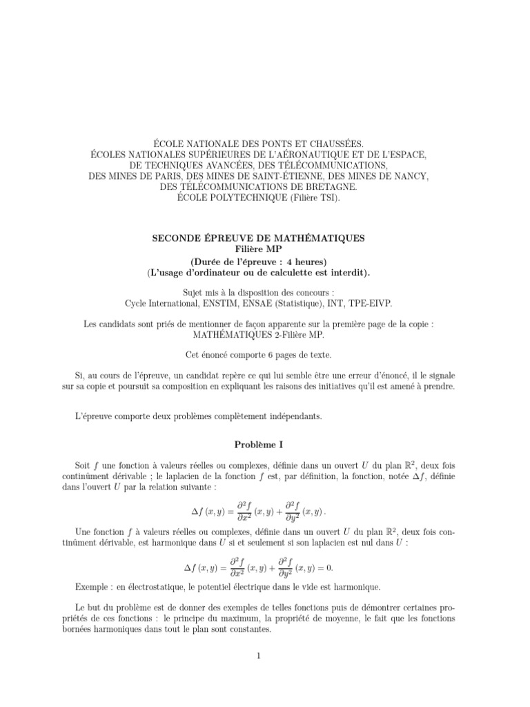 Concours Commun Mines-Ponts (CCMP) 2004 MP Mathématiques 2 e | PDF