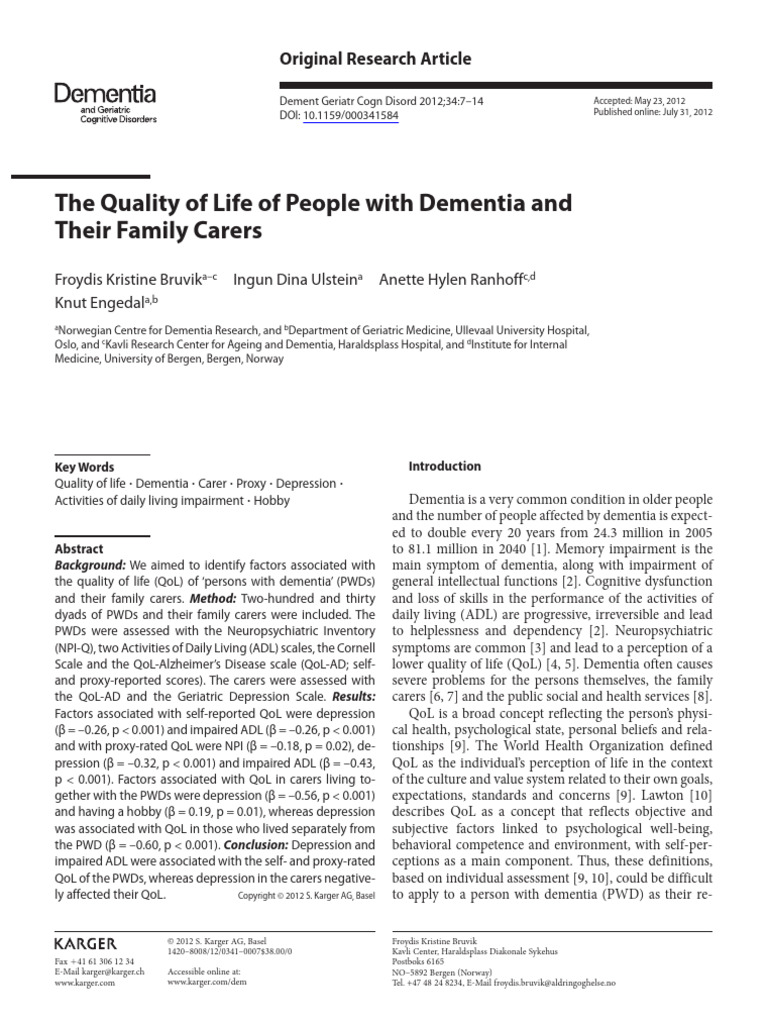 The Quality of Life of People With Dementia and TH | PDF