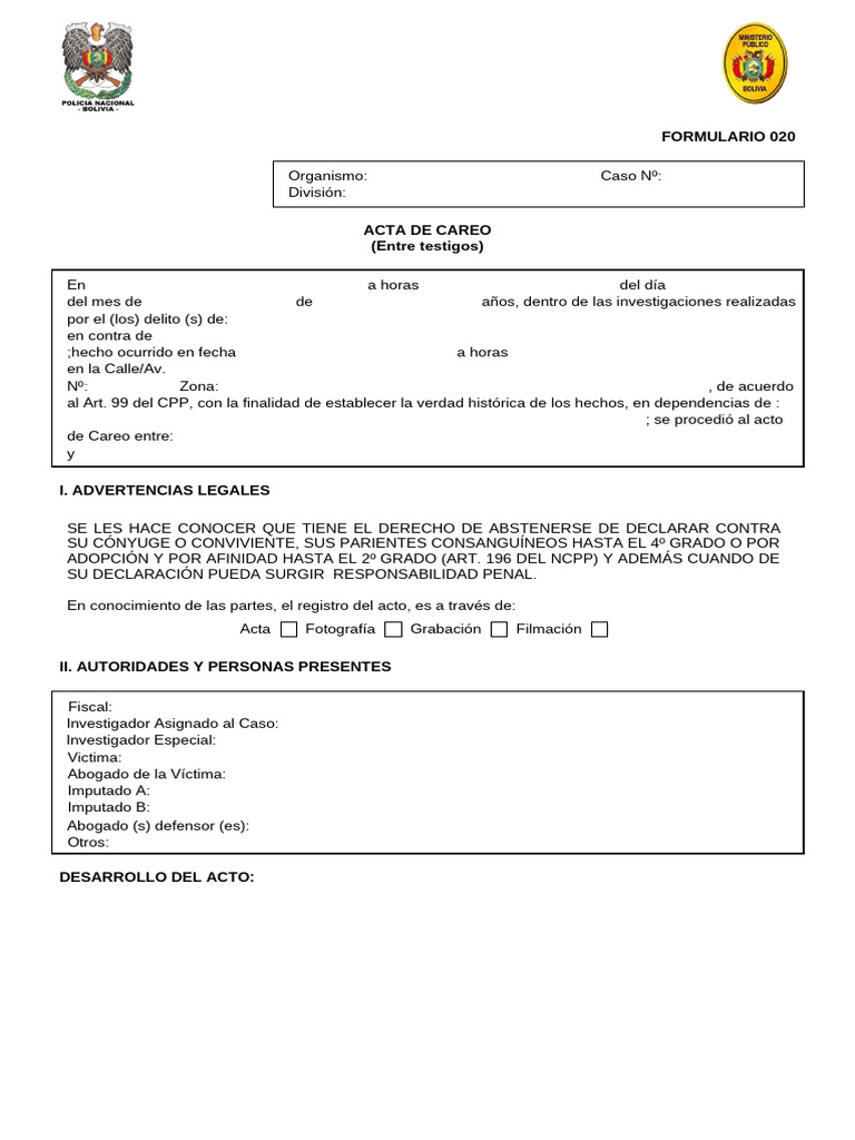 Formulario 020acta de Careo Entre Tesitgos | PDF