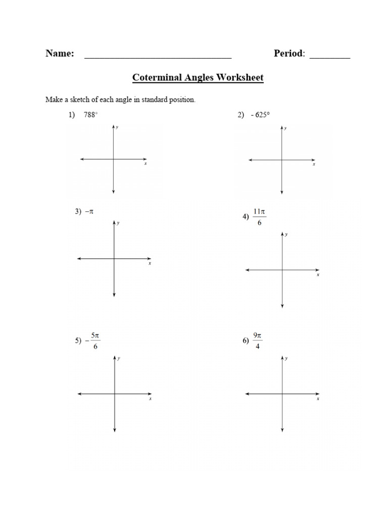 Coterminal Angles Worksheet PDF Coterminal Angles Worksheet PDF