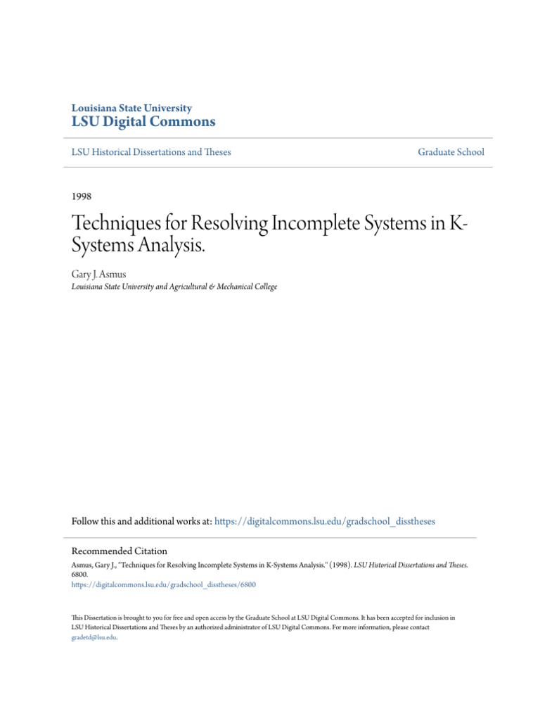 Techniques For Resolving Incomplete Syst | PDF