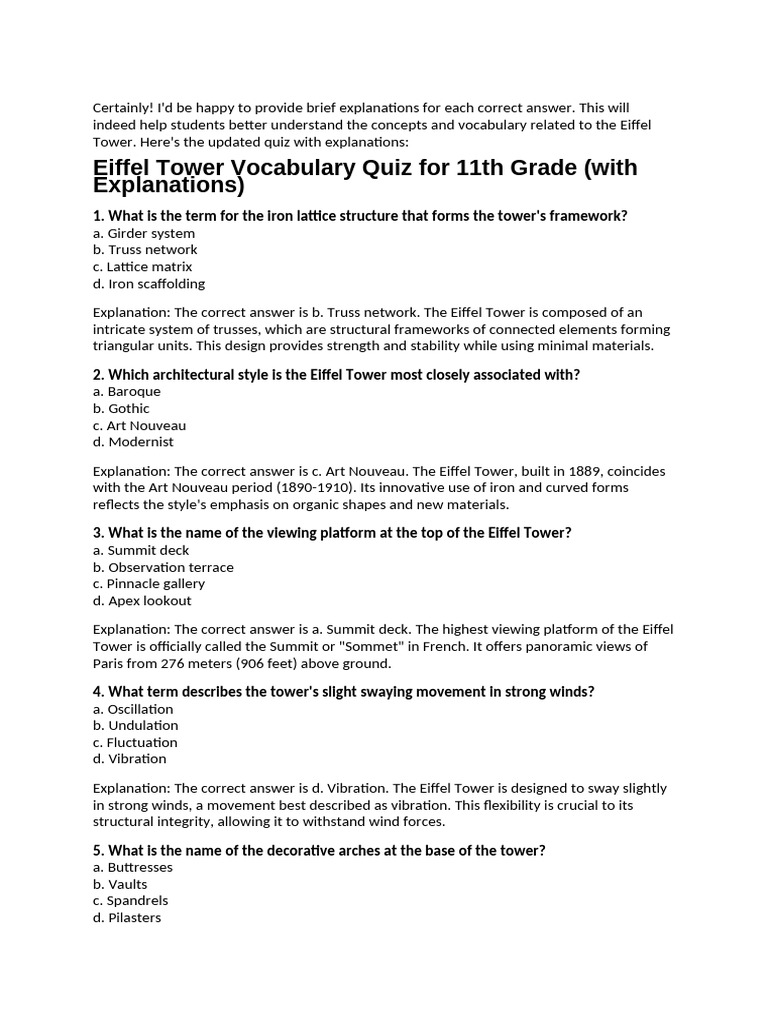 TAKE THE EIFFEL TOWER QUIZ intelligence overview