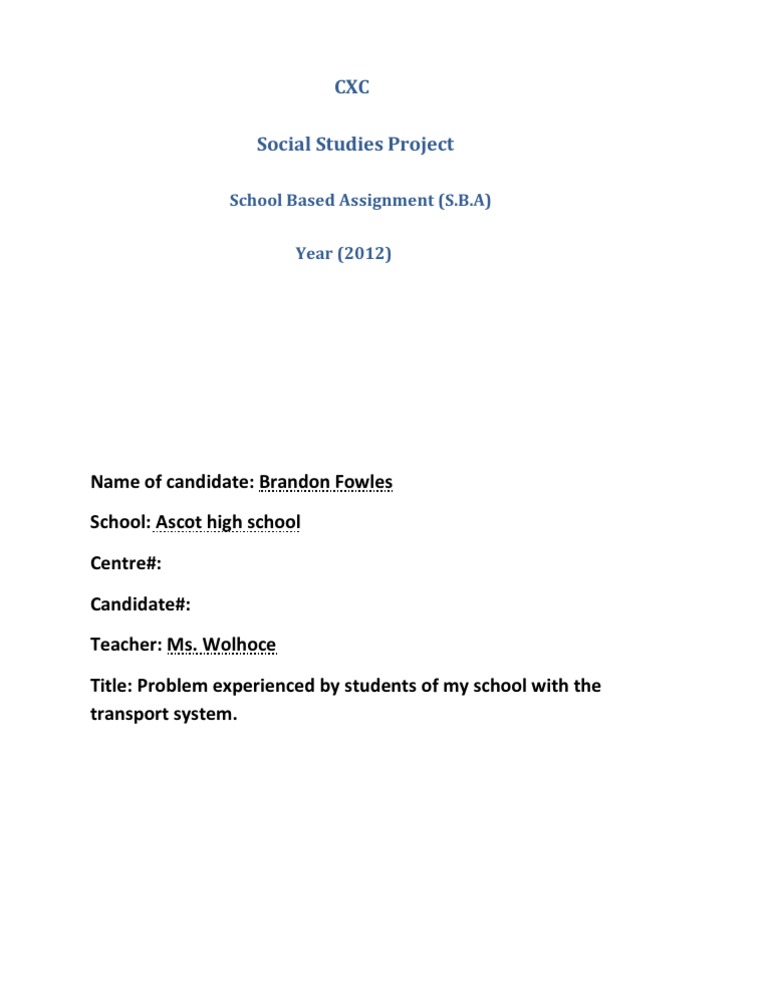 Social Studies Sba