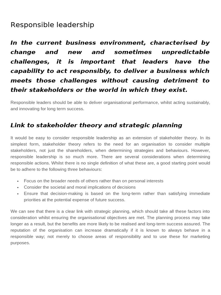 A Responsible Leadership | PDF