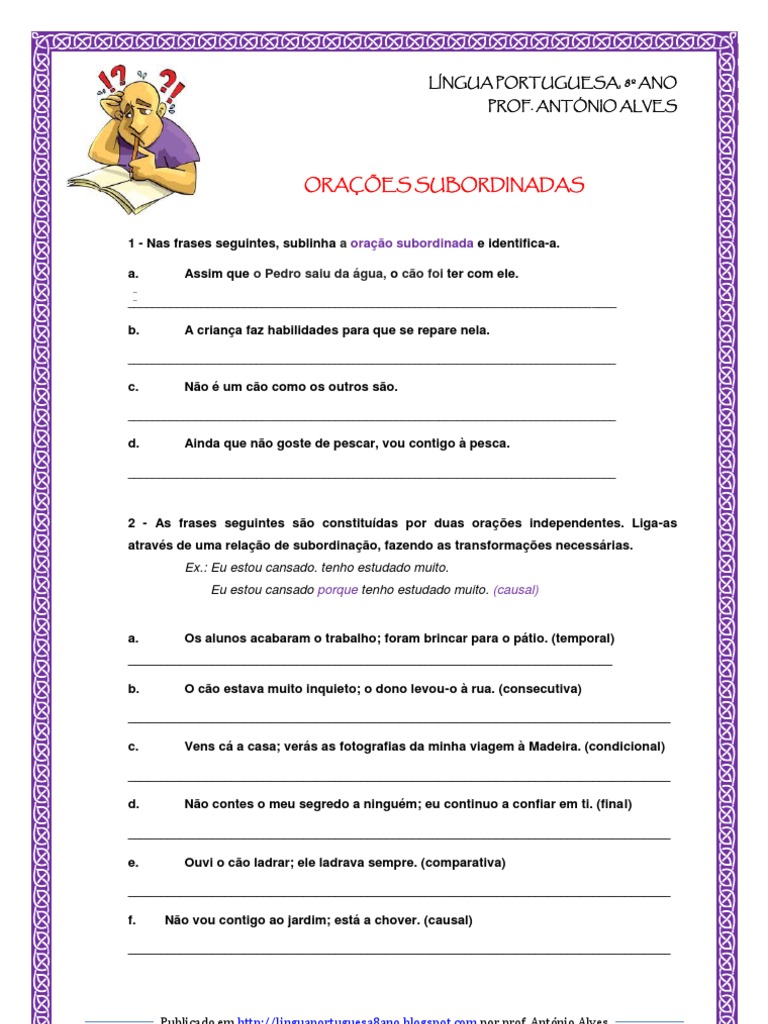 Orações Subordinadas Substantivas Reduzidas Exercícios Com Gabarito 9o Ano