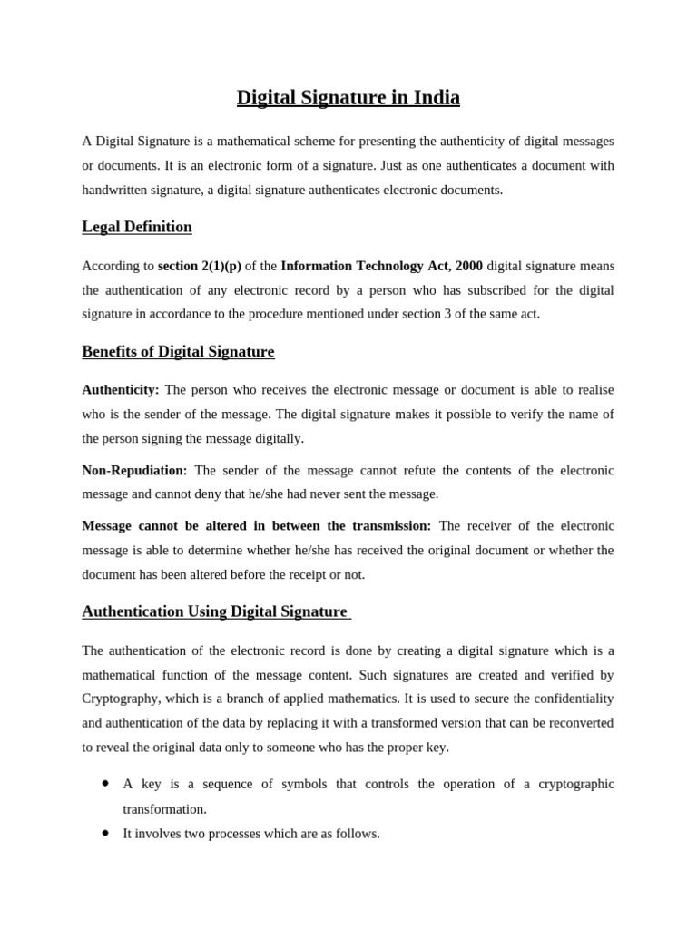 Digital Signatures: Legal Framework in India | PDF | Public Key ...