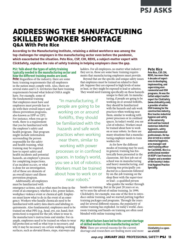 Addressing The Manufacturing Skilled Worker Shortage | PDF