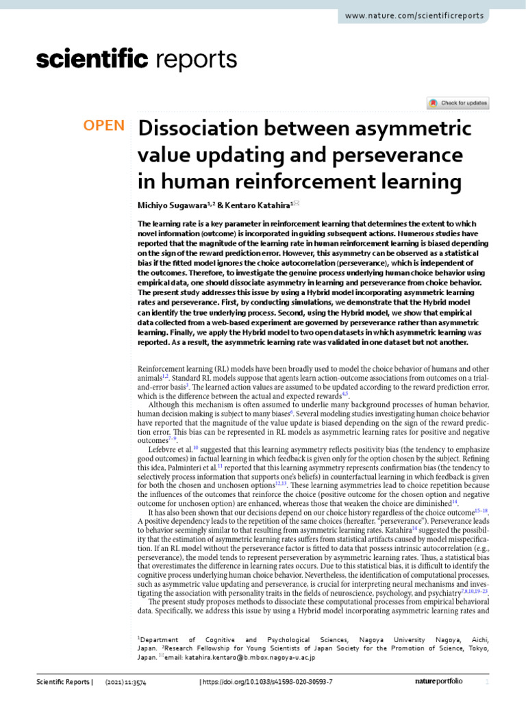 Dissociation Between Asymmetric Value Updating and Perseverance in ...
