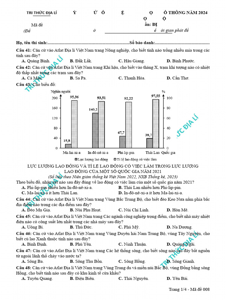 Đề thi thử lần 8 - TN THPT 2024 (Tri thức Địa Lí) | PDF