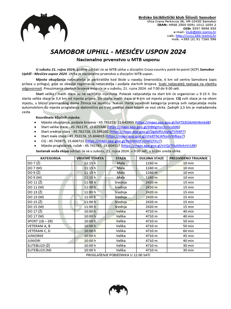 Samobor Uphill Mesicev Uspon 2024 Propozicije | PDF