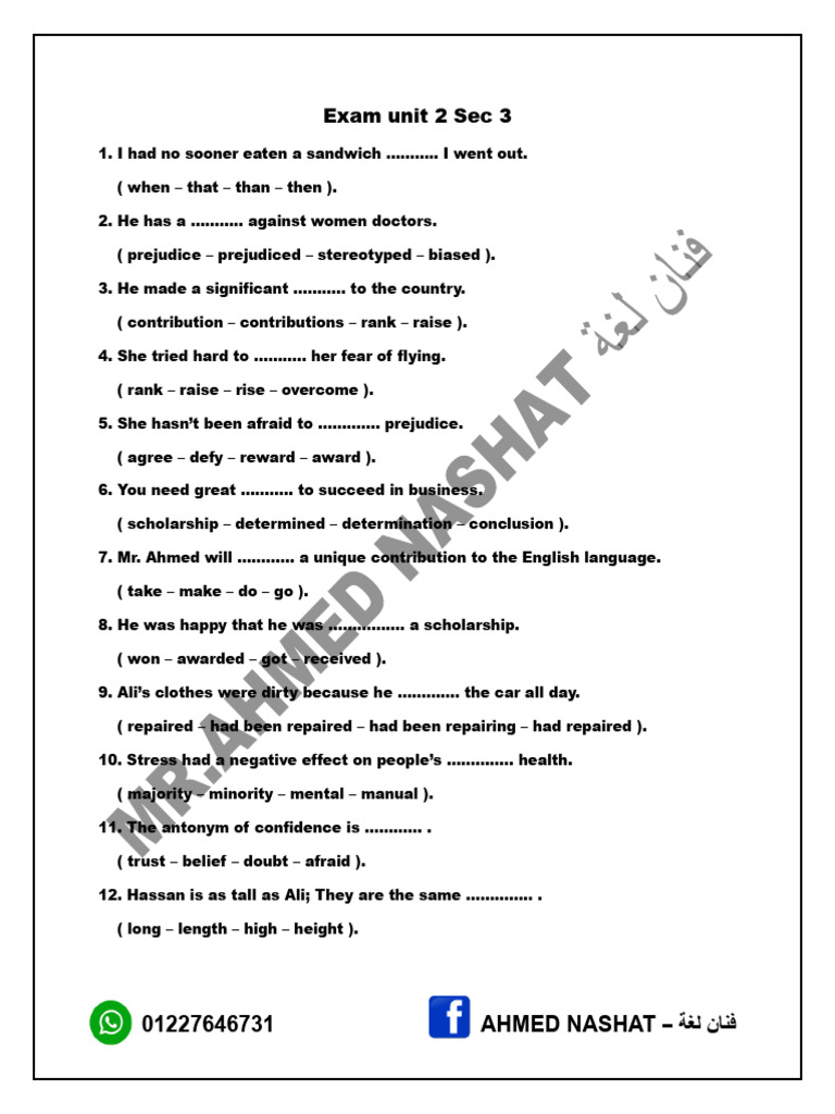 Exam Unit 2 Sec 3 - 2025 | PDF