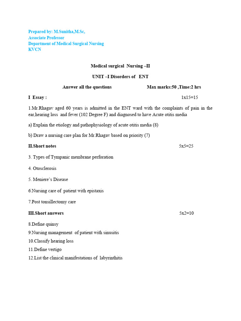 ENT Disorders Nursing Care Guide | PDF | Human Nose | Ear