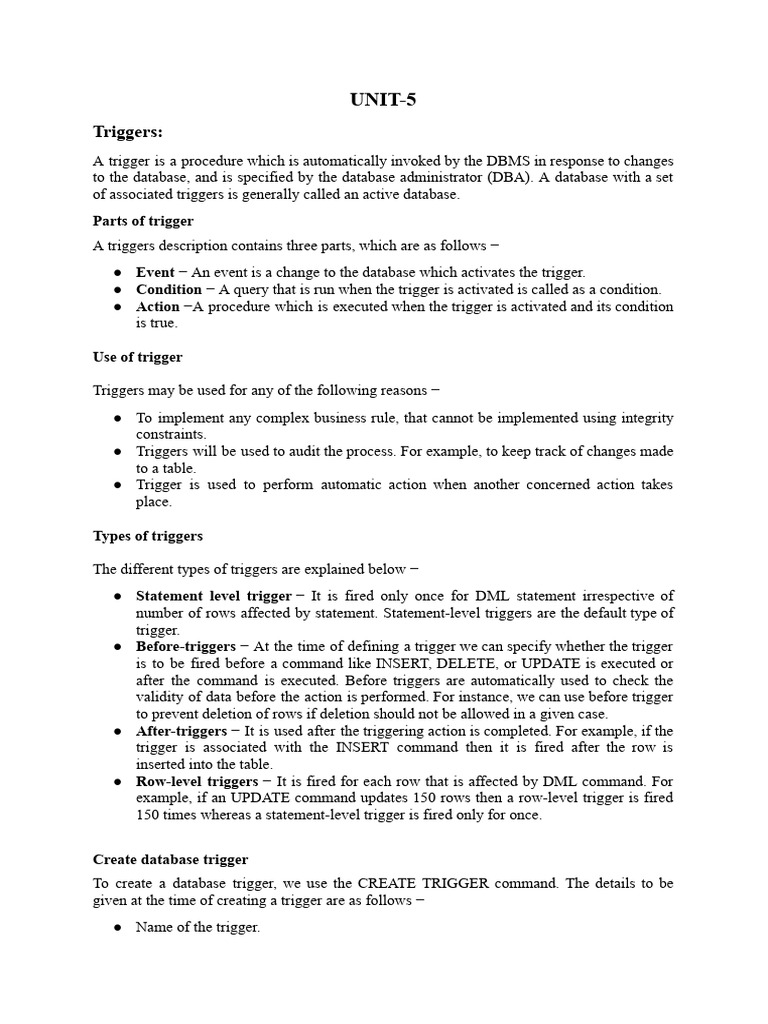 DBMS Unit 5 | PDF