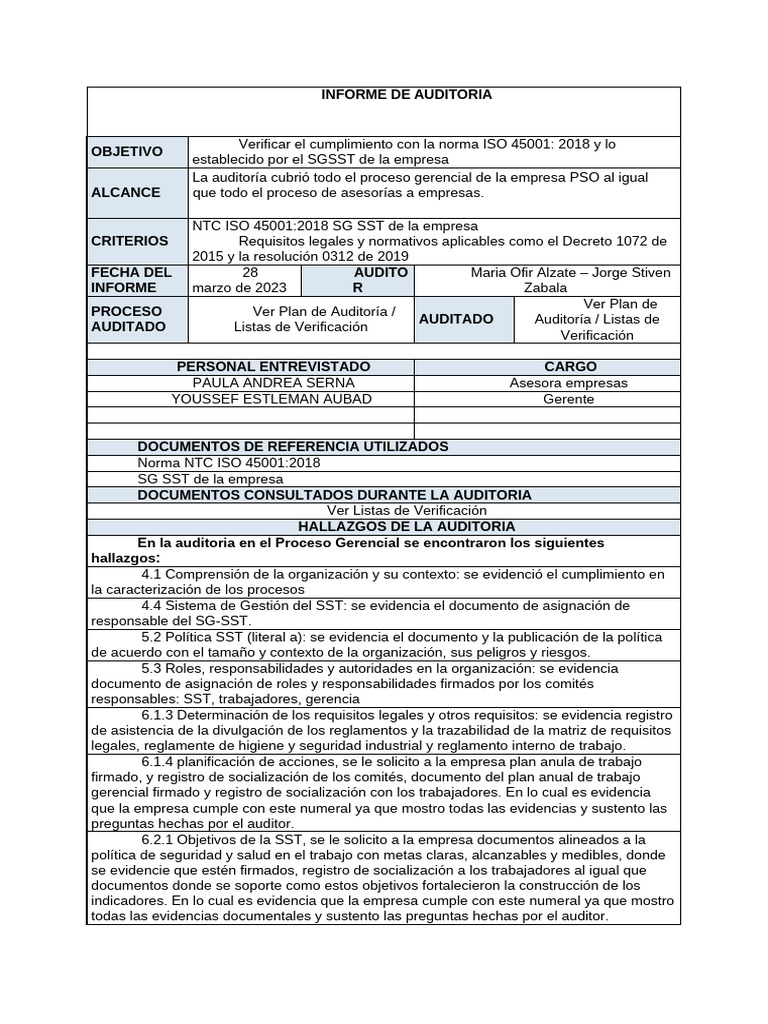 Informe de Auditoria | PDF