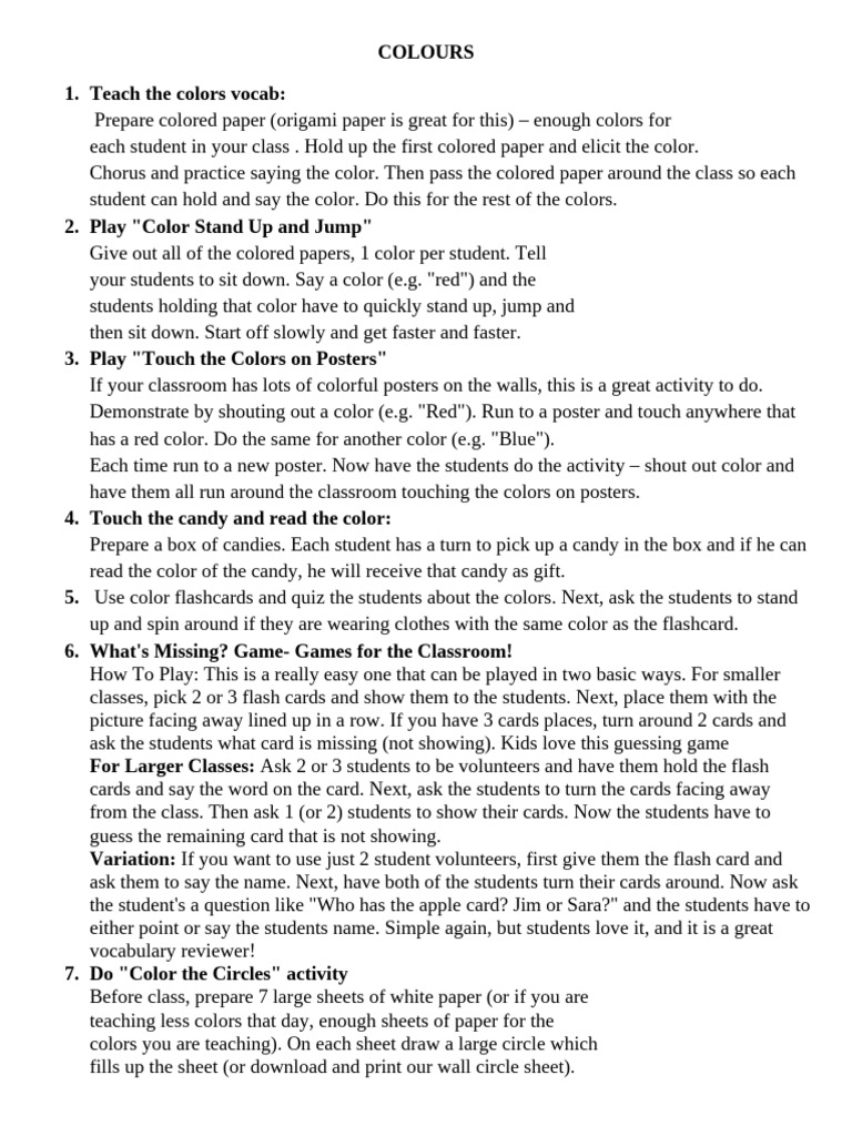 COLOUR LESSON PLAN | PDF