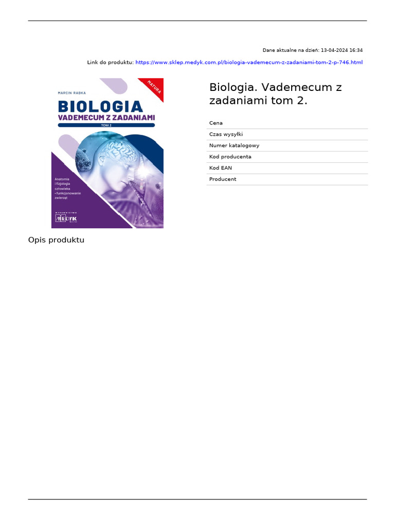 Biologia Vademecum z Zadaniami Tom 2 | PDF