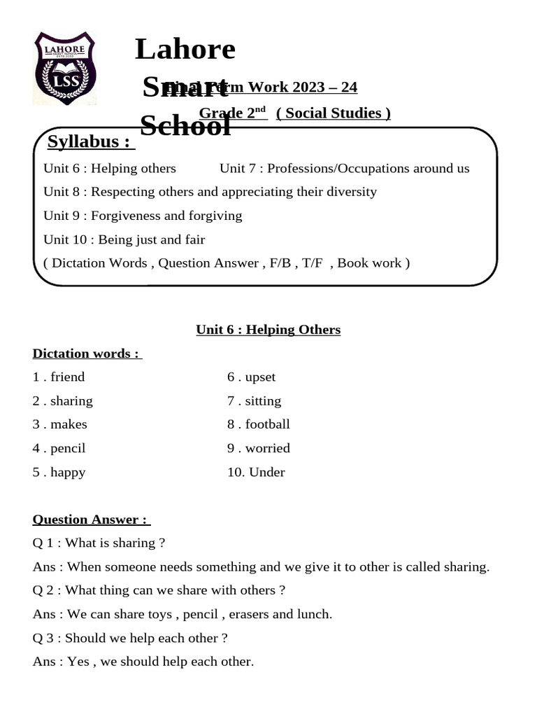 Grade 2 & 3 Social Studies Syllabus | PDF | Money | Career & Growth