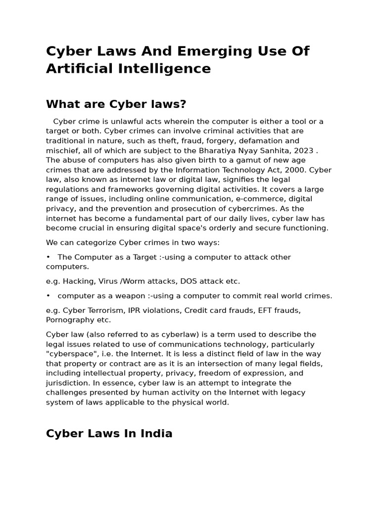 Cyber Laws and Emerging Use of Artificial Intelligence | PDF