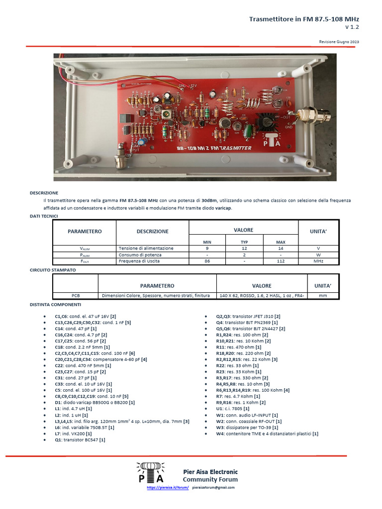 FM Transmitter Datasheet | PDF