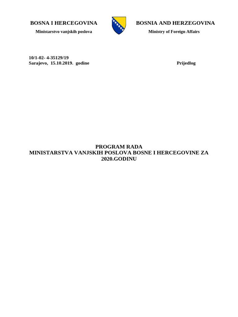 Program Rada MVP BiH Za 2020.g. | PDF