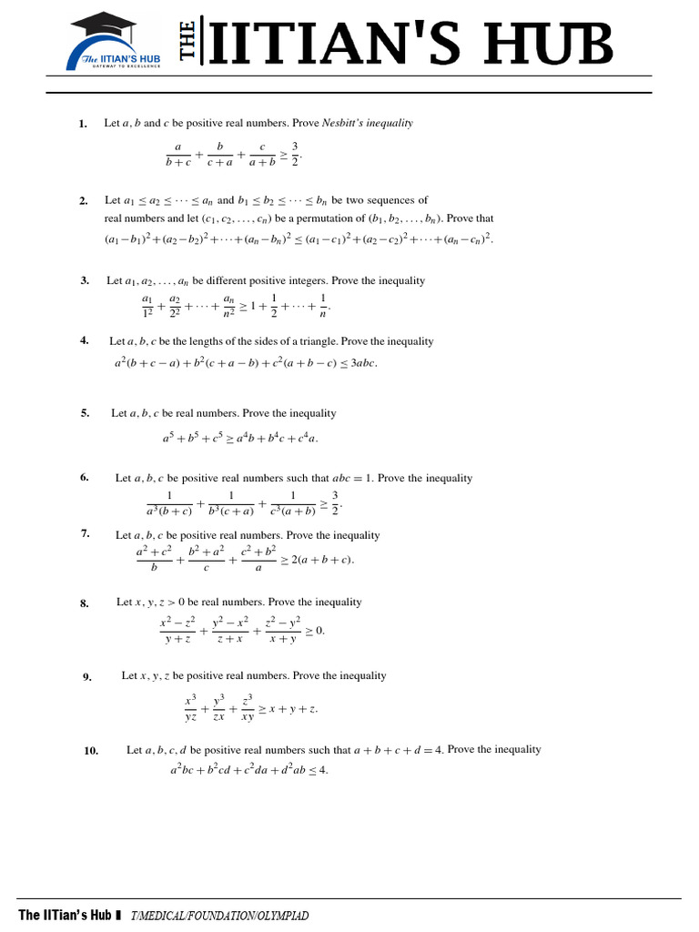 The Rearrangement Inequality - (Questions) | PDF