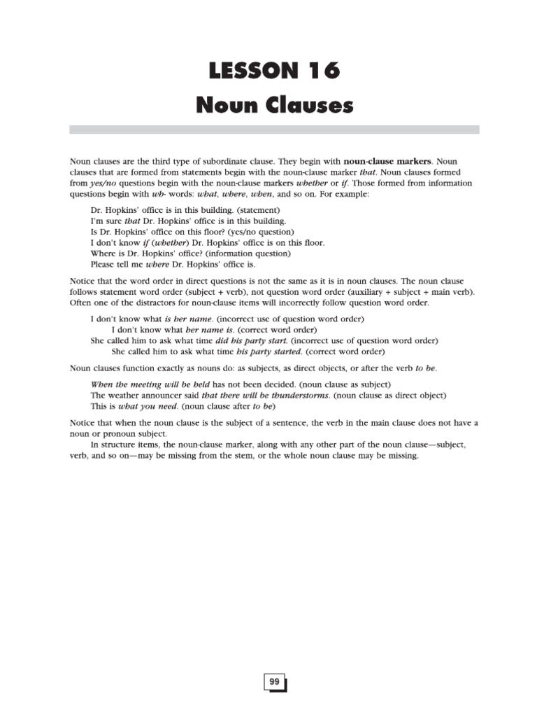 Incomplete Noun Clauses | PDF