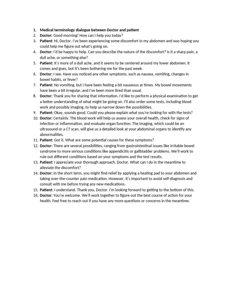 Medical Terminology Dialogue Between Doctor and Patient | PDF