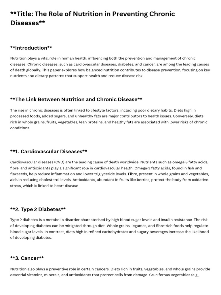 The Role of Nutrition in Preventing Chronic Diseases | PDF