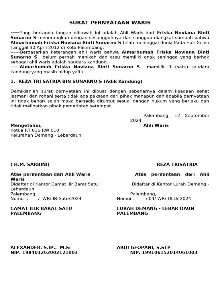 Pernyataan ahli waris friska noviana pdf