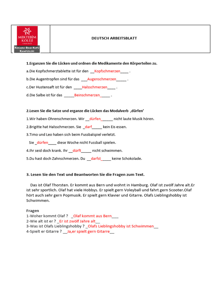 6.klasse Deutscharbeitsblatt | PDF