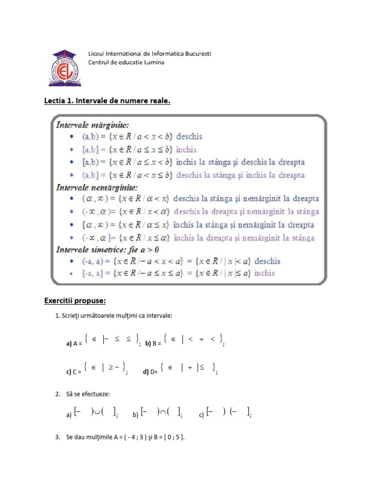 Lectia 1 CL 8 Intervale | PDF