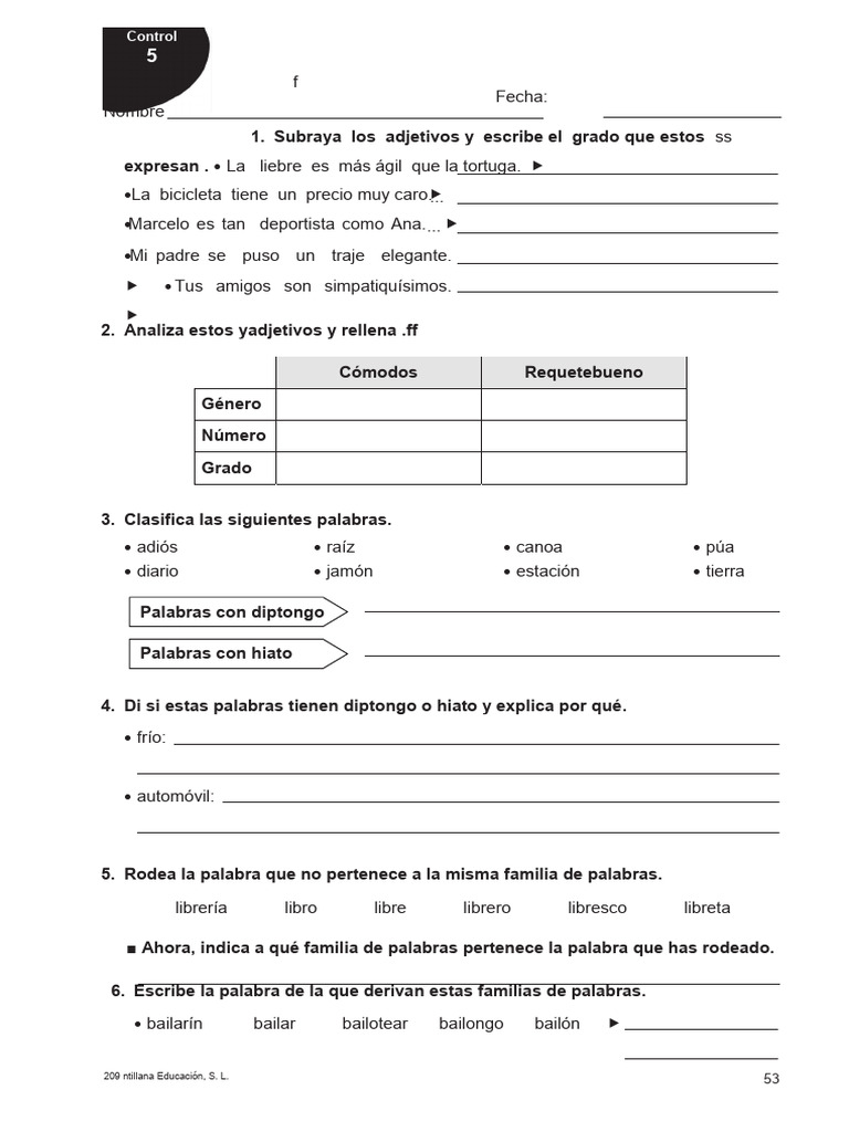 Control 5 Lengua 5 Primaria | PDF