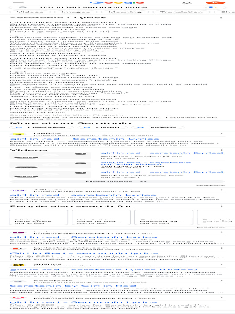 Girl in Red Serotonin Lyrics Google Search PDF