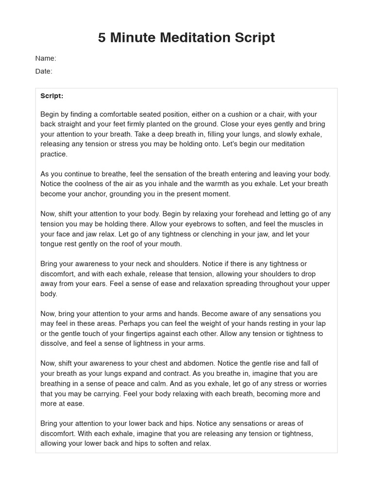 5 Minute Meditation Scripts Pdf